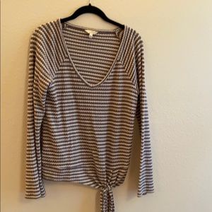 Lucky Brand Gray and White Stripped long Sleeve